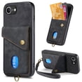 thumbnail image 2 of Dteck Wallet Case for iPhone 16E, Shockproof with Wrist Strap and Card Slot Shell Premium PU Leather Magnetic Anti Scratch Cover, Black, 2 of 7