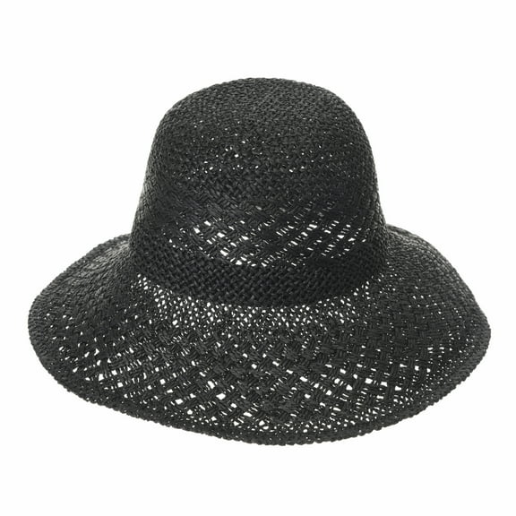 WITHMOONS Flanging Straw Crochet Sun Hat Summer Bowler For Women SLH1036 (Black)