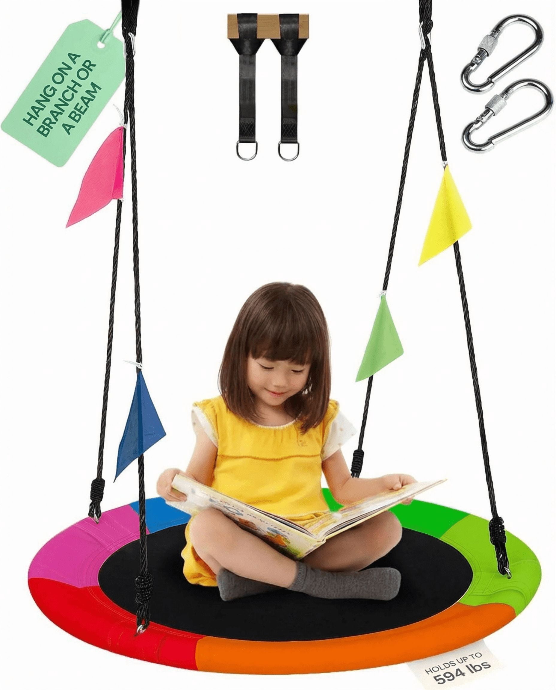 Leumius 40" Saucer Swing,Waterproof Fabric Tree Swing for Kids,Indoor Outdoor Play Set for Backyard,Playground,Rainbow