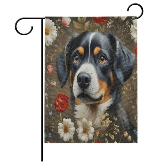 Ryvnso Dog Floral Garden Flag 12x18 Inch Double Sided Seasonal Yard Decoration