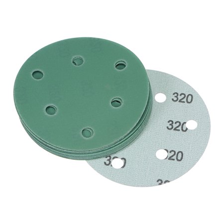 

10 Pack Green Film Sandpapers 320 Grits 5 Hook and Loop Backed Random Orbital Sanding Discs 6 Holes