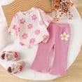 thumbnail image 2 of Xyant Toddler Baby Girl Summer Clothes Floral Print Outfit Short Sleeve T Shirt Top Bell Bottom Pants Two Piece Fall Spring Outfits (Pink,6-9 Months), 2 of 7