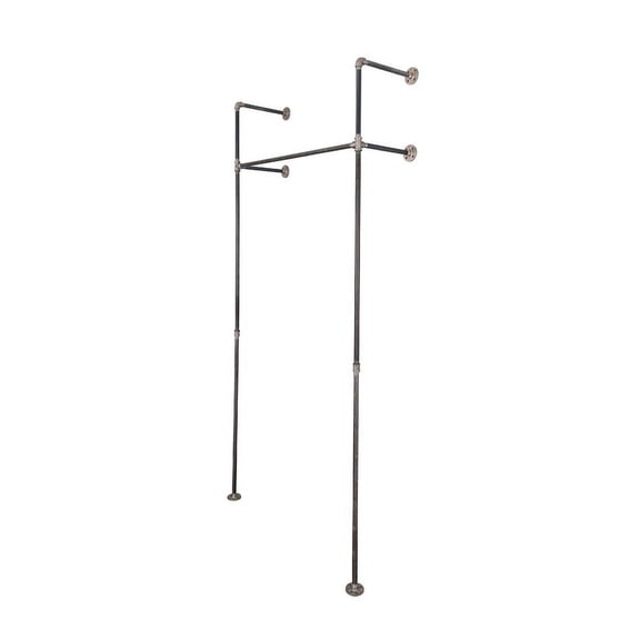 PIPE DECOR 41" Black Steel Wall- and Floor-Mounted Modular Pipe Clothing Rack Kit, DIY Industrial Open Wardrobe for Home or Retail Spaces