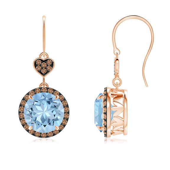 Mooneye 5 mm Round Blue Topaz Tear Drop Earring with Brown Accents 925 Sterling Silver Rose Plated