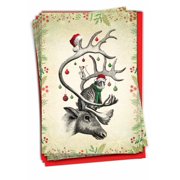 NobleWorks 12 Christmas Greeting Cards Box Set with 5 x 7 Inch Envelopes (1 Design, 12 Each) Vintage Farm Animals - Antlers C10184HXSG-B12x1