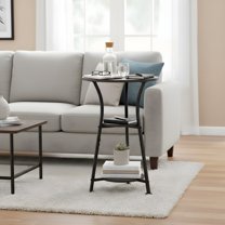 Round End Table with 3-Tier Shelves - Modern Side Table for Living Room