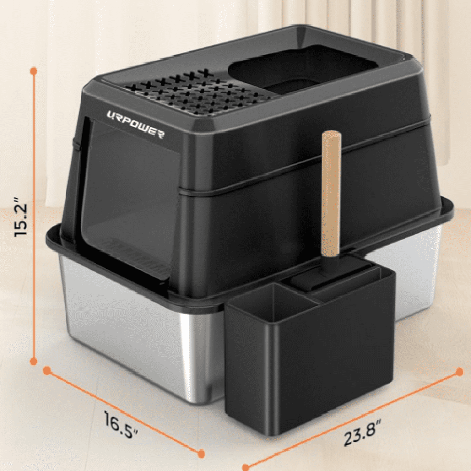 URPOWER Stainless Steel Cat Litter Box with Lid Extra Large Enclosed Litter Box for Cats Non-Sticky Metal Pan with High Sided Enclosure & Scoop, Front & Top Entry, Anti-Leakage, Easy Cleaning