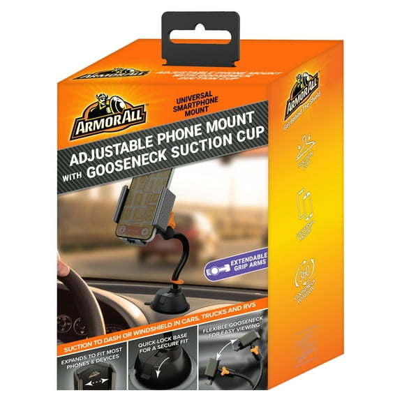 Armor All Universal Smartphone Mount With Gooseneck Suction Cup, Adjustable 360 Degree, Great Hands Free Activity