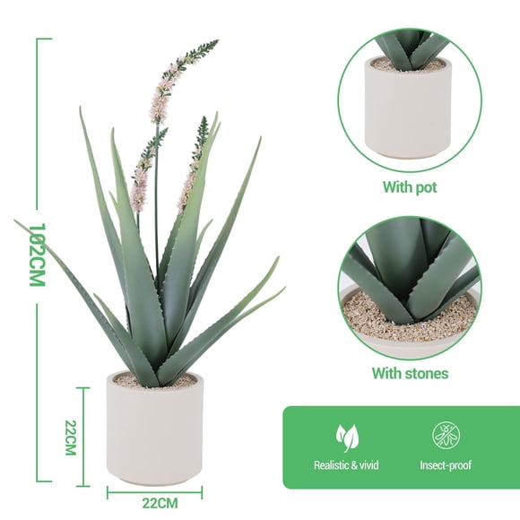 EDTara 40.16in Faux Aloe Vera Plant, Realistic Uv-Resistant Potted Plant With Flowers and Gravel for Indoor or Outdoor Decor