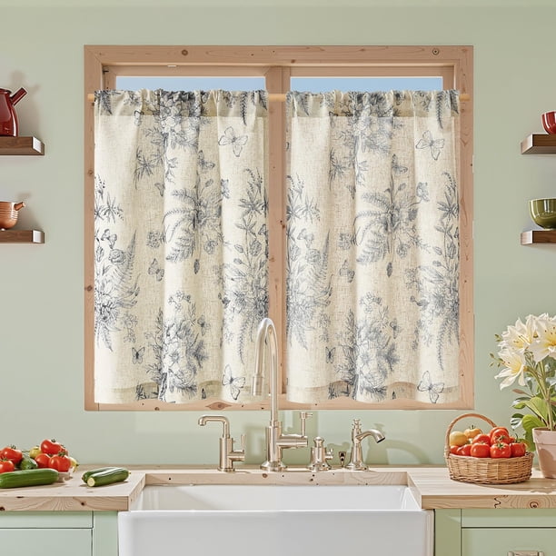 Cortinas de Ventana JINCHAN de Estilo Rústico Floral para Cocina 90x60 cm 2 Paneles