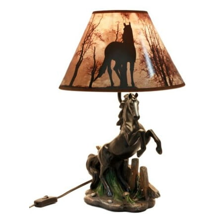 Cabin Lamp Ebros Gift Black Rearing Wild Horse Stallion Desktop Table Lamp with Nature Printed Shade Home Decor 19