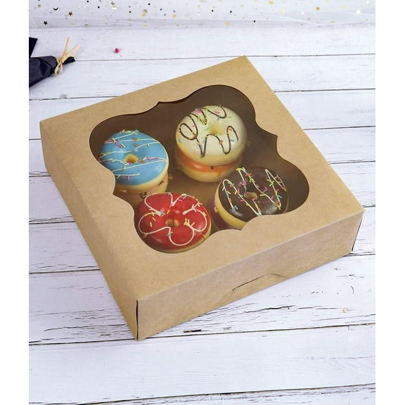 15-Pack 10x10x3in Brown Bakery Boxes with PVC Window – Holiday Deal, Perfect for Pies, Cookies, Small Cakes & Natural Kraft Paper Treats