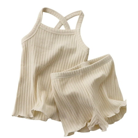 

Baby Girl Clothes Set Childrens Ribbed Suspender Home Female Sleepwear Trendy And Casual Girls Clothing Sets 18-24 Months