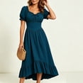 thumbnail image 5 of ClodeEU Women's Square Neck Puff Short Sleeve Waist Gathered Midi Dress,Elegant Casual Wedding Guest Dress Navy,Women's Plus XL, 5 of 9