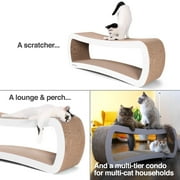PetFusion Jumbo 2 level Cat Scratcher Lounge Scratch, Play, Perch, and Hide Pet Furniture, 39 x 11 x 14, White