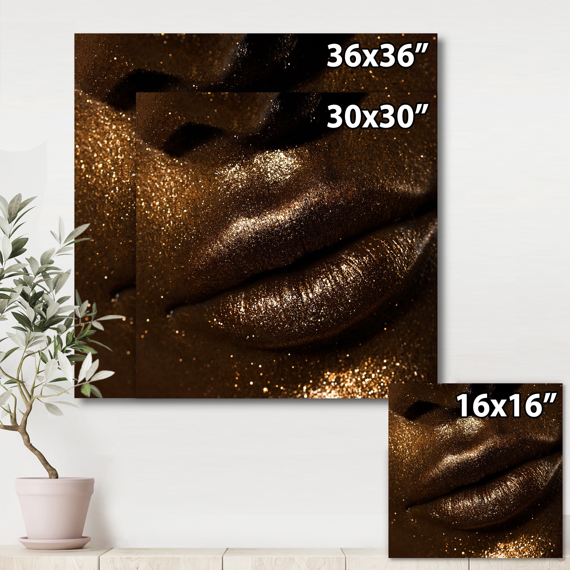 Designart ' Girl Lips With Glitter and Spangle ' Modern Canvas Wall Art Print