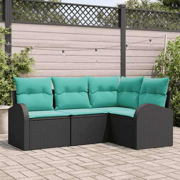 vidaXL 4 Piece Garden Sofa Set with Cushions – Black Poly Rattan