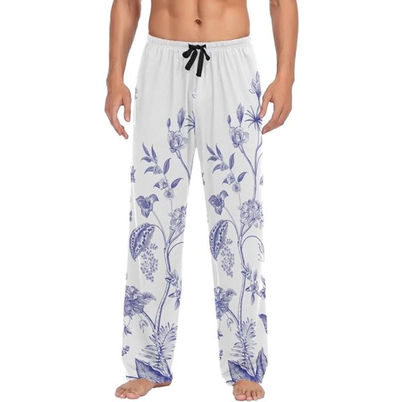 Chinoiserie Flowers Birds Ghost Pajama Pants, Men's Lounge Pants Light with Drawstring and Pockets, Christmas New Year Birthday Father's Day Gifts, Small