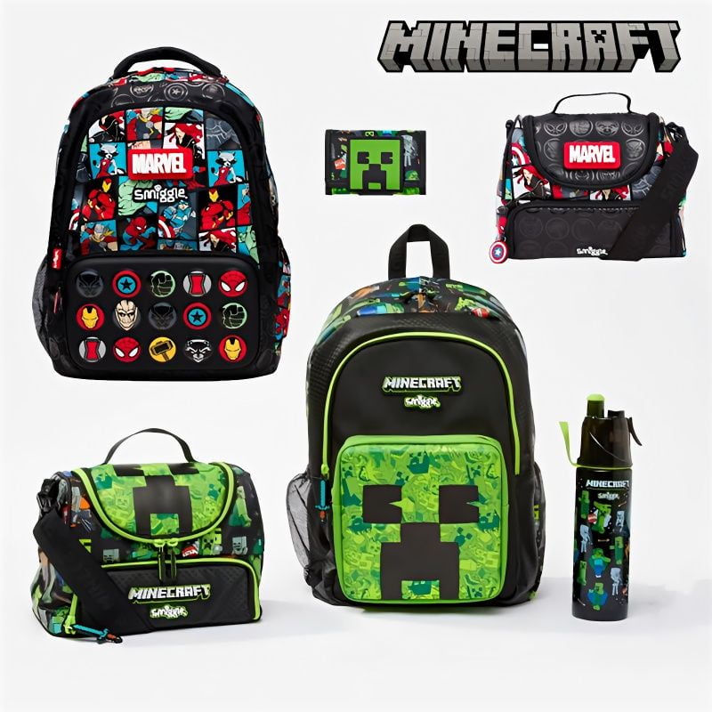 ORIGINAL Smiggle Backpack Marvel My World Minecraft Golden Football Console School Bag Boy Bag Beg Sekolah Backpack School Supplies Boys Cool Bag Walmart