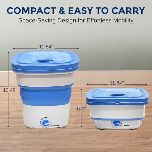 PURE CLEAN Portable Mini Washing Machine Lightweight Collapsible Bucket - Perfect for Camping, Travelling, Apartment, Dorm USA Brand