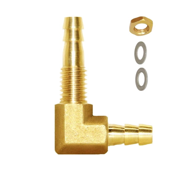 Joywayus 1/4''Id Hose Barb Thru-Bulk Head Hex 90 Degree L Right Angle Elbow Union Brass Fitting Water/Fuel/Air
