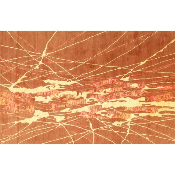 Ahgly Company Machine Washable Indoor Rectangle Contemporary Orange Area Rugs, 5' x 7'
