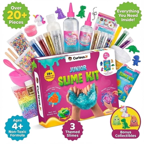 Junior Slime Kit for Kids, 15  Activities with Instruction Manual, Glitter, Confetti & 4 Moulds, Slime Making Kit for 4  Years Boys & Girls