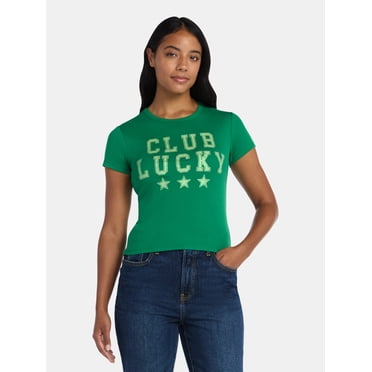 St. Patrick's Day Club Lucky Women’s Graphic Tee with Short Sleeves, Sizes XXS-XXL