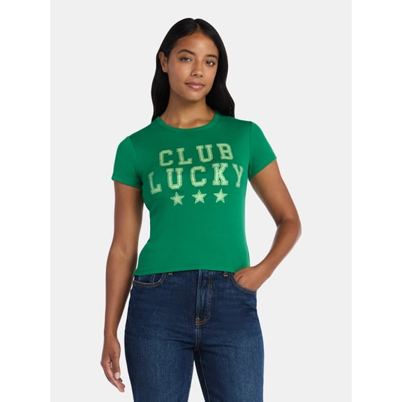 St. Patrick's Day Club Lucky Women’s Graphic Tee with Short Sleeves, Sizes XXS-XXL