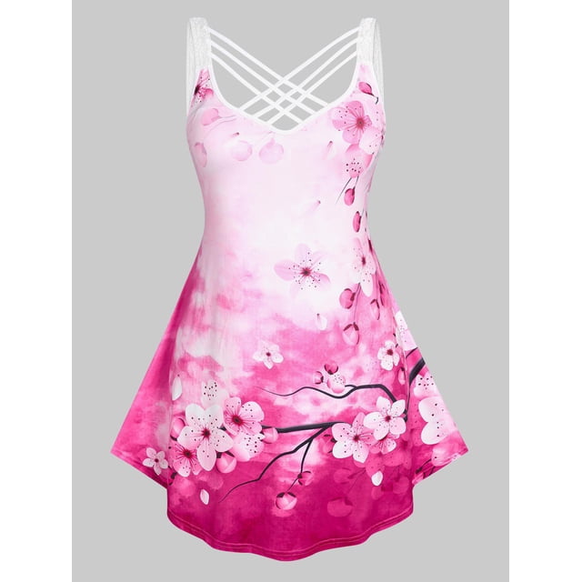 Tank Top de Talla Extra con Estampado de Flores Cruzadas Rosegal Camisetas sin mangas de talla grande
