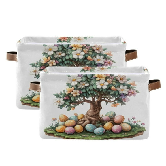 Ryvnso Easter Tree Storage Basket Large Bin Foldable Boxes Toys Organizer 14.2x10.2x8.3in 2 PCs