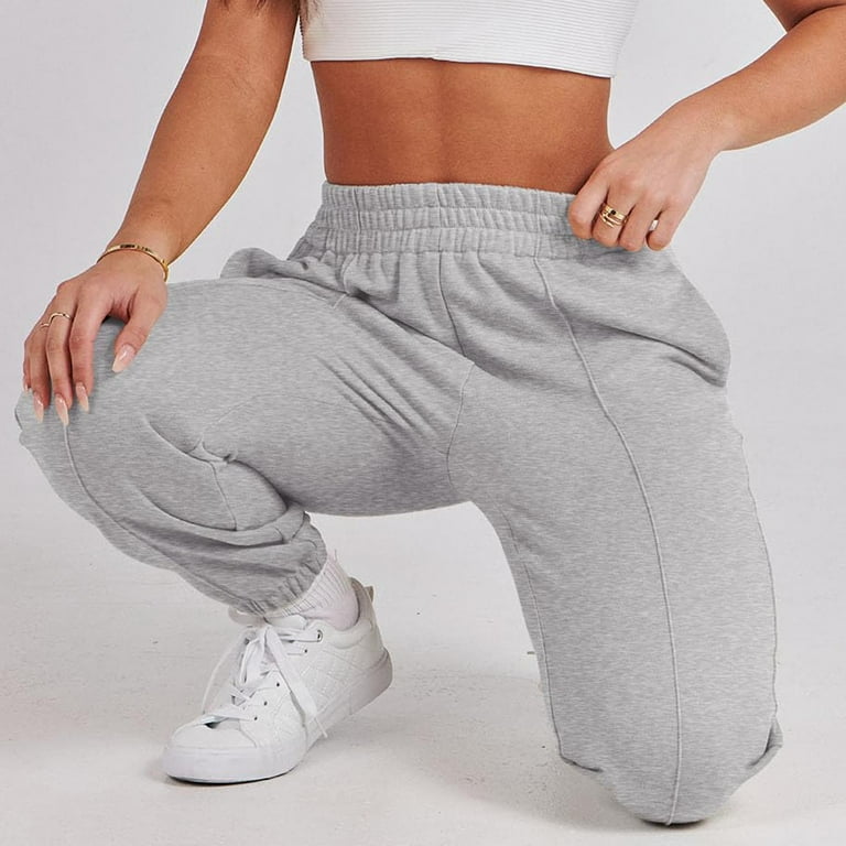 Grey Sweatpants Women High Waist Back Lace Up Casual Pants Joggers Women  Trousers Fall Streetwear Elastic