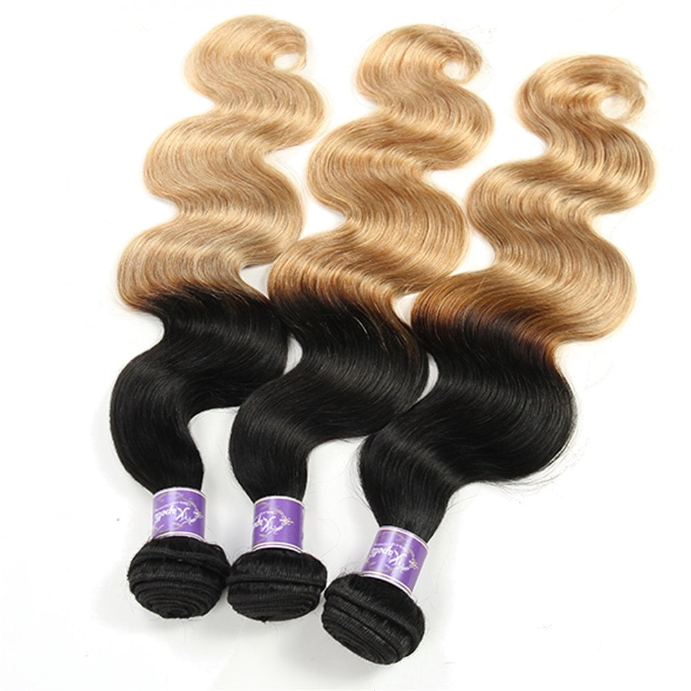 Unique Bargains Ombre Two Tone #1B/27 Color Brazilian 3 Bundles 100% Human Hair 10"12"14"inch
