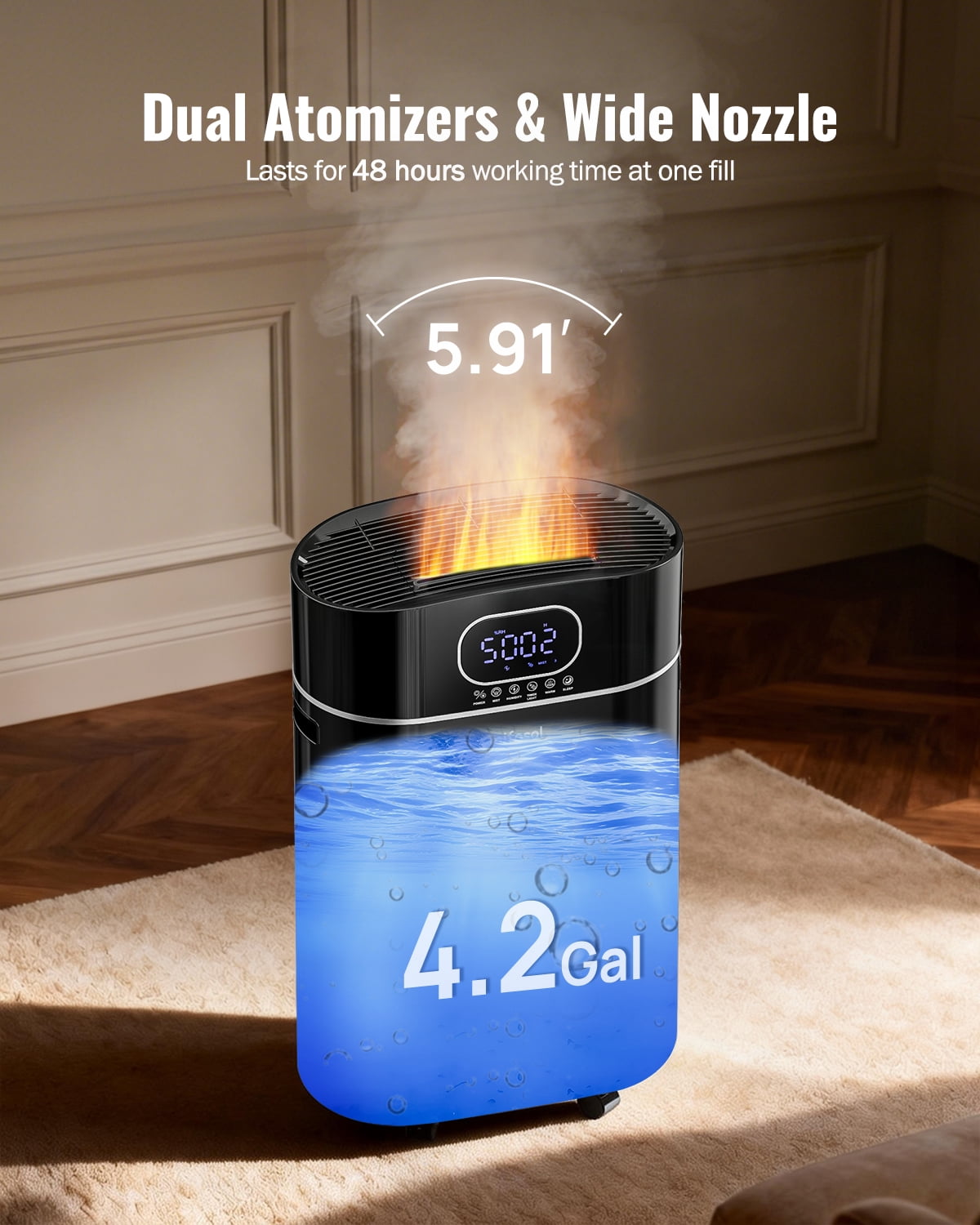 4.2Gal/16L Cool and Warm Mist Humidifier Large Room, Auto Restart Humidifiers for Home 1500 sqft, Air Humidifiers for Bedroom with Diffuser & Flame Light, Whole House Humidifiers for Baby Plant, Blac