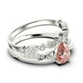 thumbnail image 2 of Gorgeous Art Deco 1.75 Carat Pear Cut Morganite And Diamond Moissanite Engagement Ring, One Matching Band, Twisted Band Wedding Ring in 925 Sterling Silver With 18k White Gold Plating Gift For Her, 2 of 3