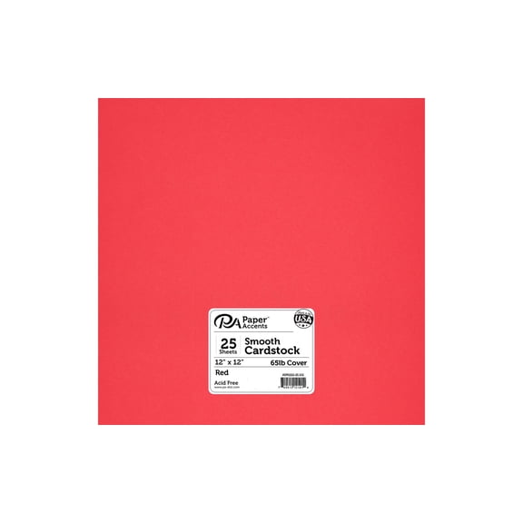 Cdstk Smooth 12x12 65lb Red (25 sheets)