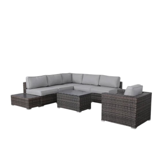 JERFIT 9-Piece Brown Outdoor Patio Furniture Set with Cushions, U-Shaped Sectional Sofa & Club Chair, No Assembly Required