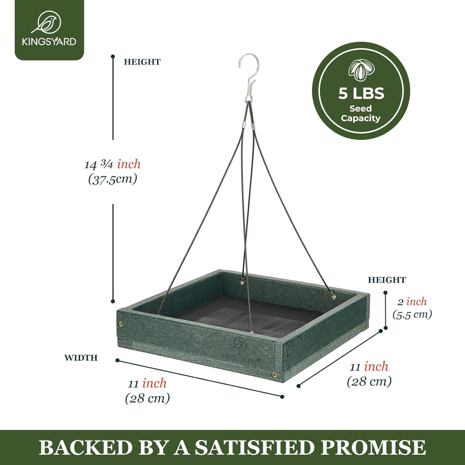 2 Pack Platform Bird Feeder Tray for Outdoor Hanging - Durable Recycled Plastic & Metal Mesh, Large 3.5 lbs Capacity, Ideal for Attracting Large Birds, Green