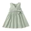 DHFJKG Dress Girls Summer Dresses V Neck Casual Bowknot Tank Dress For Toddlers 1-6 Years Elastic Waist Cotton Breathable Comfortable Solid Color Trendy Sundress