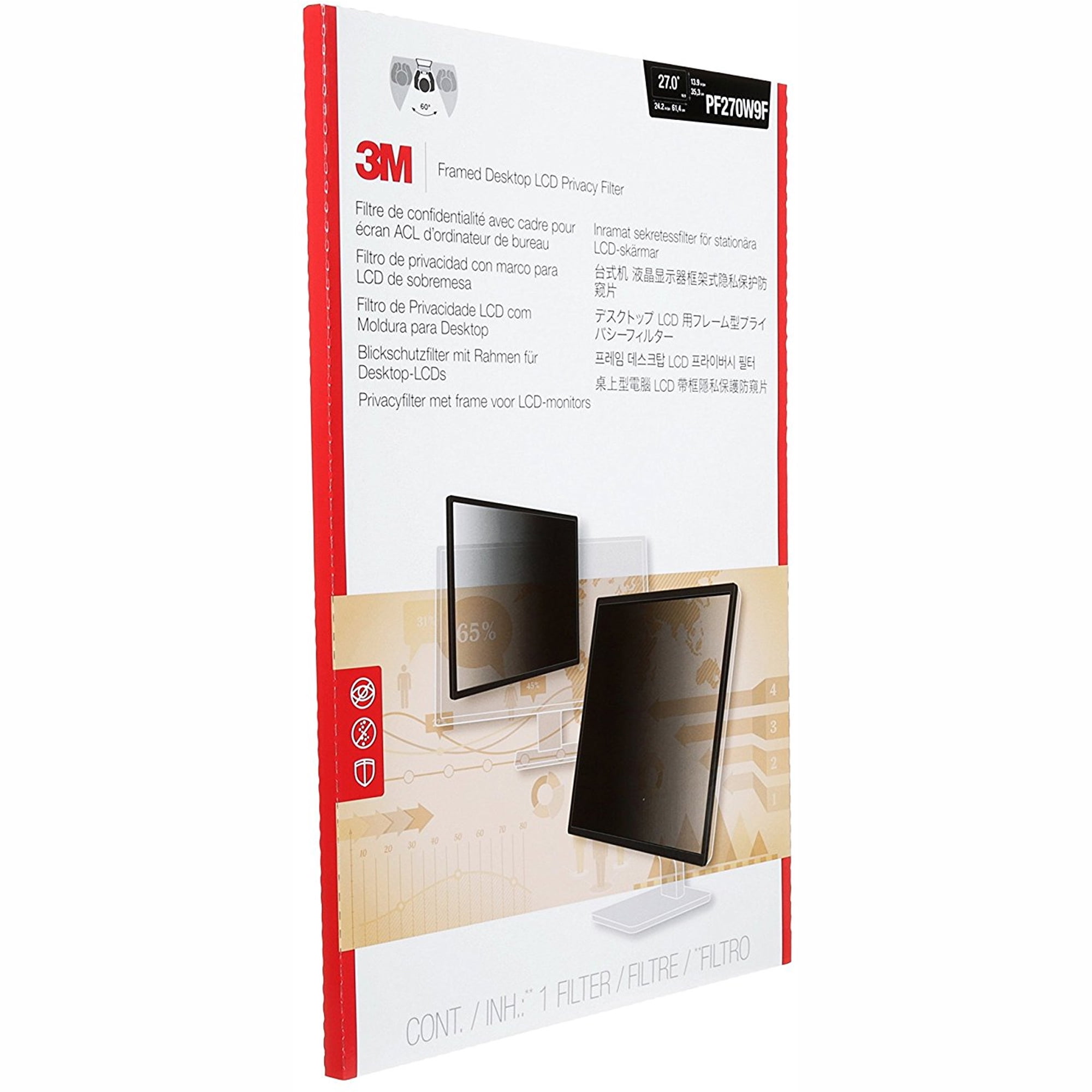 Black out side views 3M Framed Privacy Filter for 27 Widescreen Monitor PF270W9F
