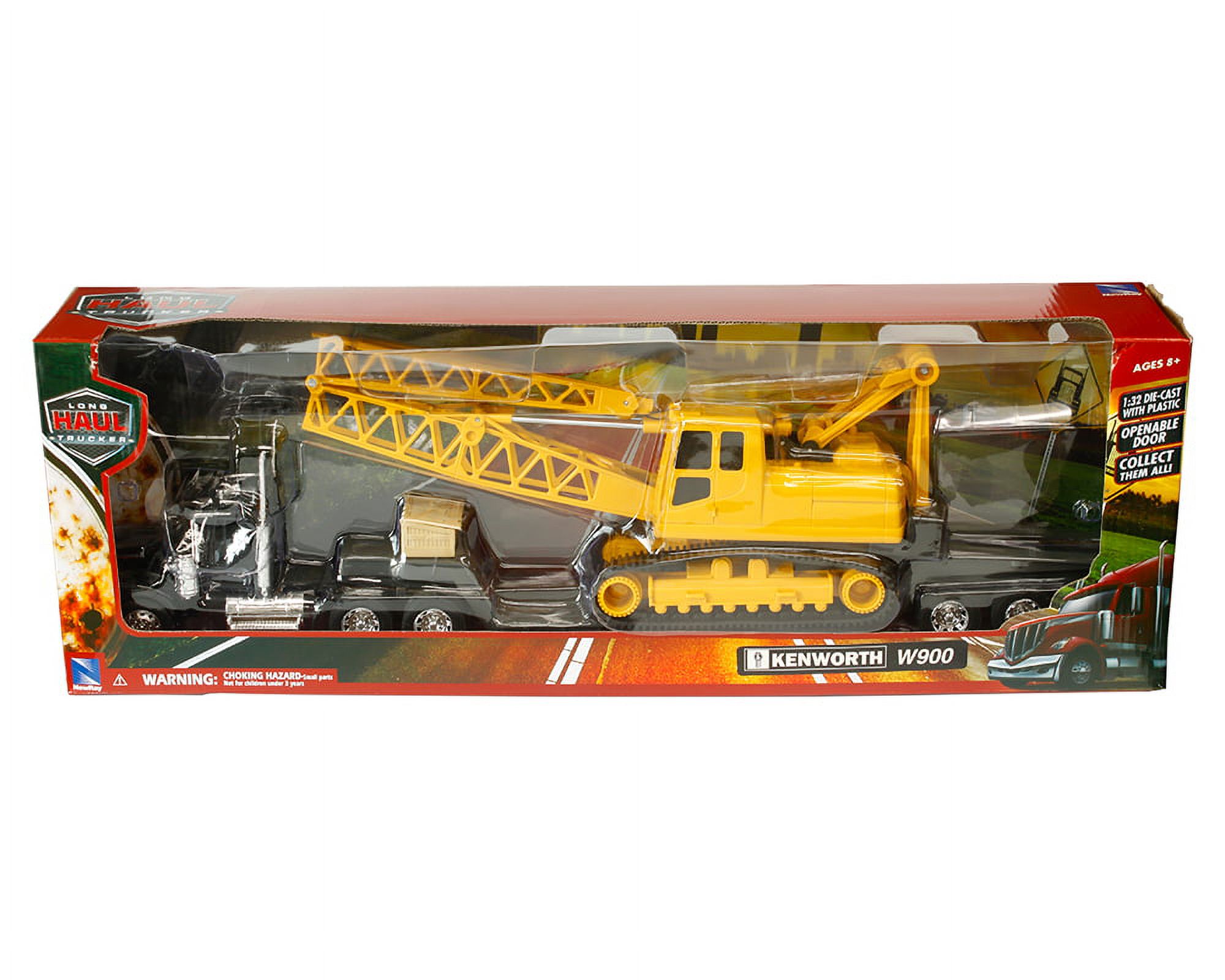 Kenworth W900 Lowboy w/Crane, Black - New Ray 11293E - 1/32 scale Model Replica
