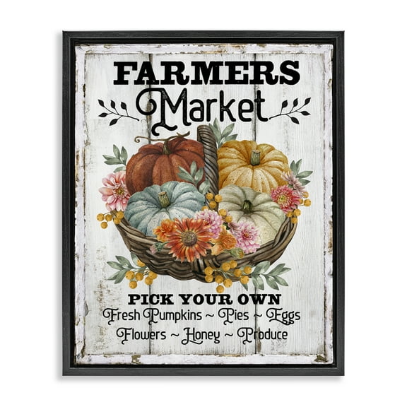 Stupell Industries Farmers Market Pumpkin Basket Holiday Painting Black Floater Framed Canvas Art Prints Wall Art, 17 x 21