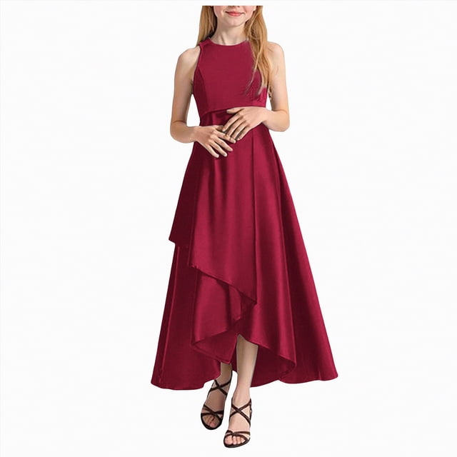 NIEWTR Robes pour Filles Coupe Classique Évasée Sans Manches Robe d'Été Douce et Confortable Tenue de Pique-Nique (Vin, 3-4 Ans)