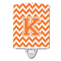 Caroline's Treasures CJ1046-KCNL Letter K Chevron Orange and White Ceramic Night Light, 6x4x3", multicolor