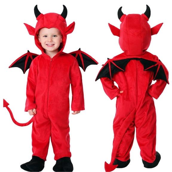 Lovzfmll Halloween Costume Hooded Jumpsuit, Long Sleeve Bat Devil Bodysuit with Pants for Boys & Girls, Role Play Outfits for Toddler 3-4 Years