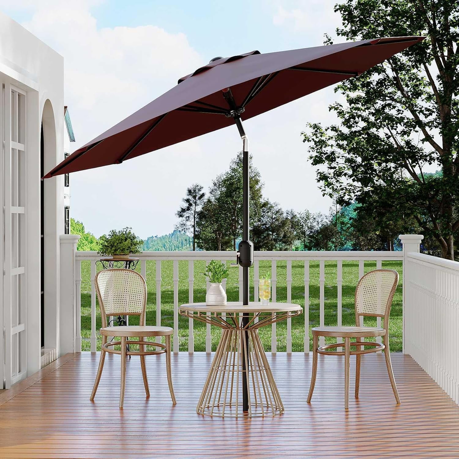 Garvee Outdoor Octagon Patio Umbrella, 8.69 x 8.69 x 7.87 ft, 8 Sturdy Ribs, Dark Red