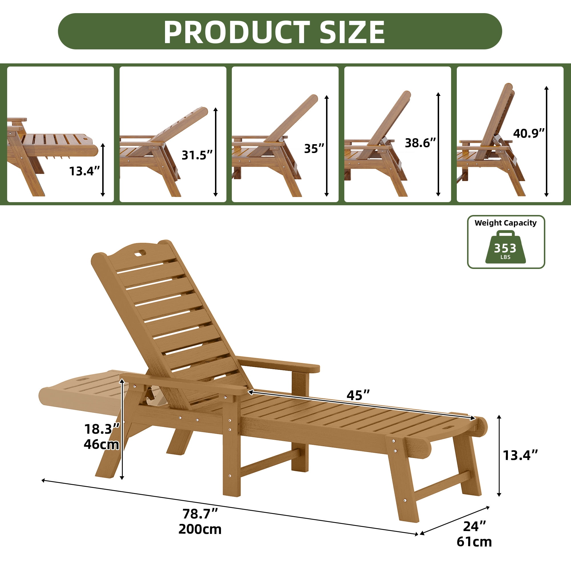 Uforic 2 Pcs Outdoor Chaise Lounge Chairs with Adjustable Backrest, Heavy Duty Hips Resin Patio Lounger with Wide Armrest