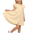 thumbnail image 2 of hengsof Toddler Baby Girls Summer Dress Ruffle Sleeves Casual Little Girl Dress with Button Sweet Summer Dresses 2-8Y, 2 of 8