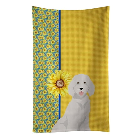 Summer Sunflowers Standard White Poodle Kitchen Towel 15 in x 25 in