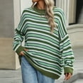 thumbnail image 2 of TFEOQRY Pullover Sweater for Women Fashion Loose Striped Knitwear Long Sleeved Round Neck Sweater Top Green, 2 of 7